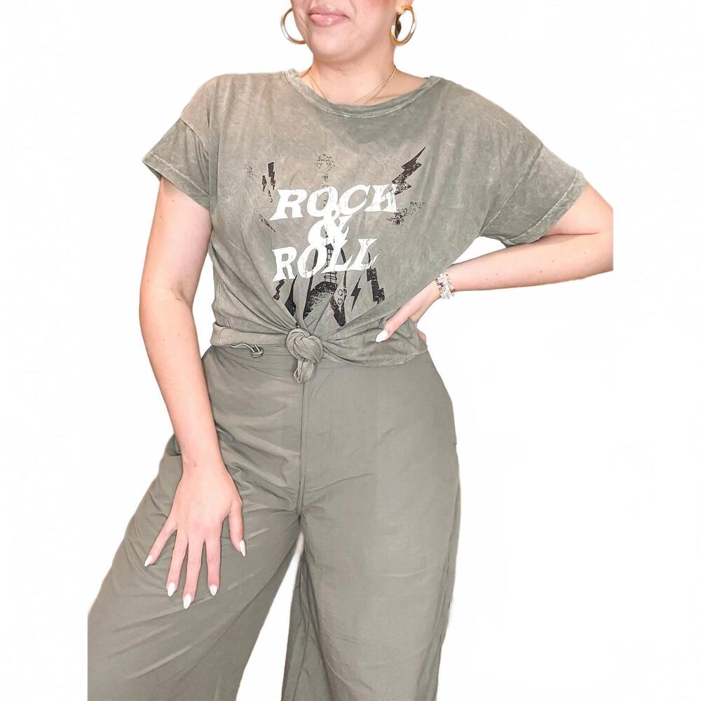 NEW PROMESA rock and roll vintage tee in green